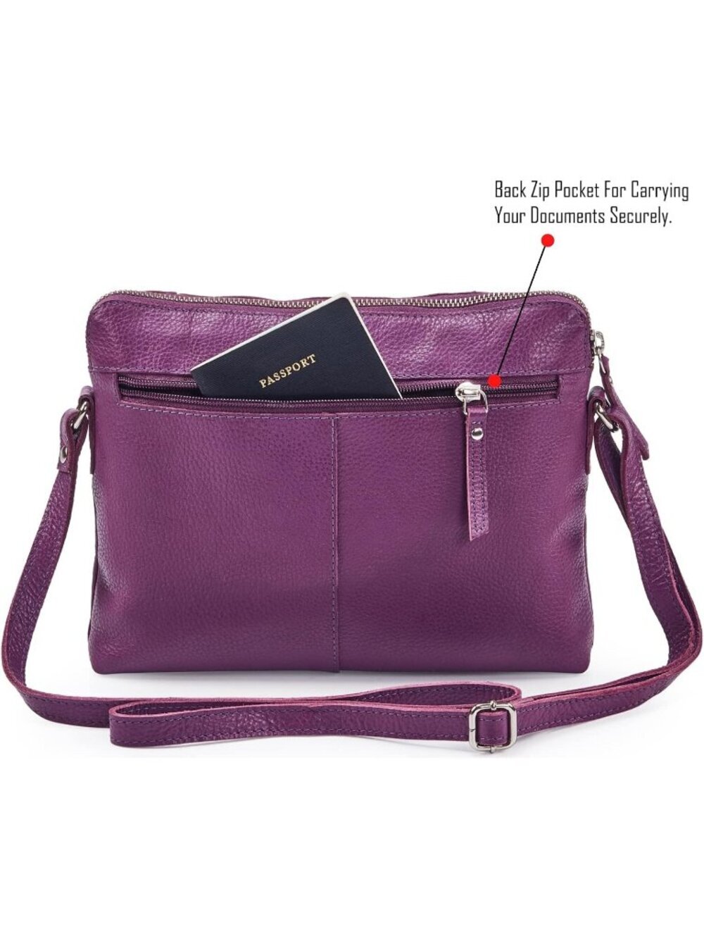 Women's Purple Genuine Leather Sling Purse with Adjustable Strap Crossbody bags - Picture 5 of 6